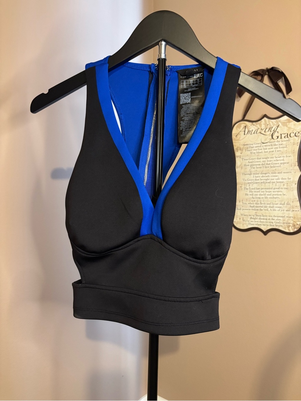SAS Black Crop Sports Bra with Blue Trim and Back Zip